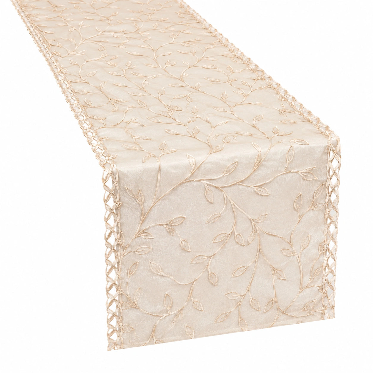Chemin de Table Brodé Beige avec Motif Floral Élégant