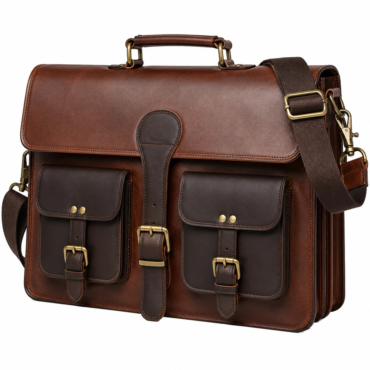 Serviette en cuir marron foncé avec bandoulière amovible