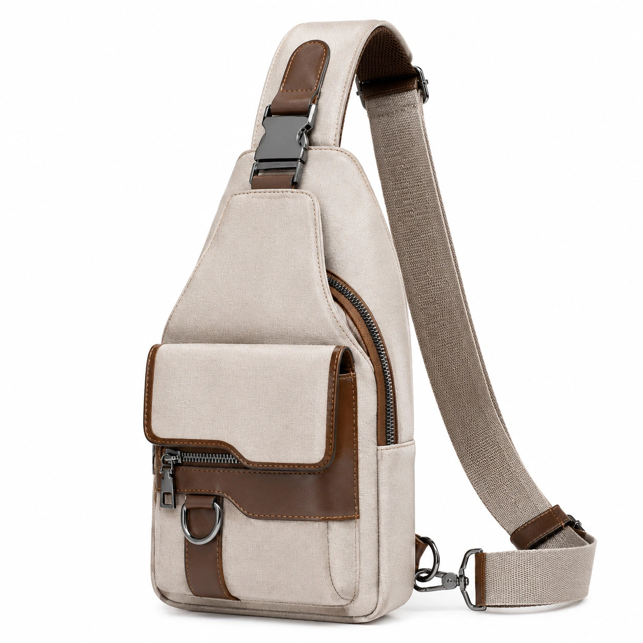 Sac à bandoulière décontracté en toile beige et marron
