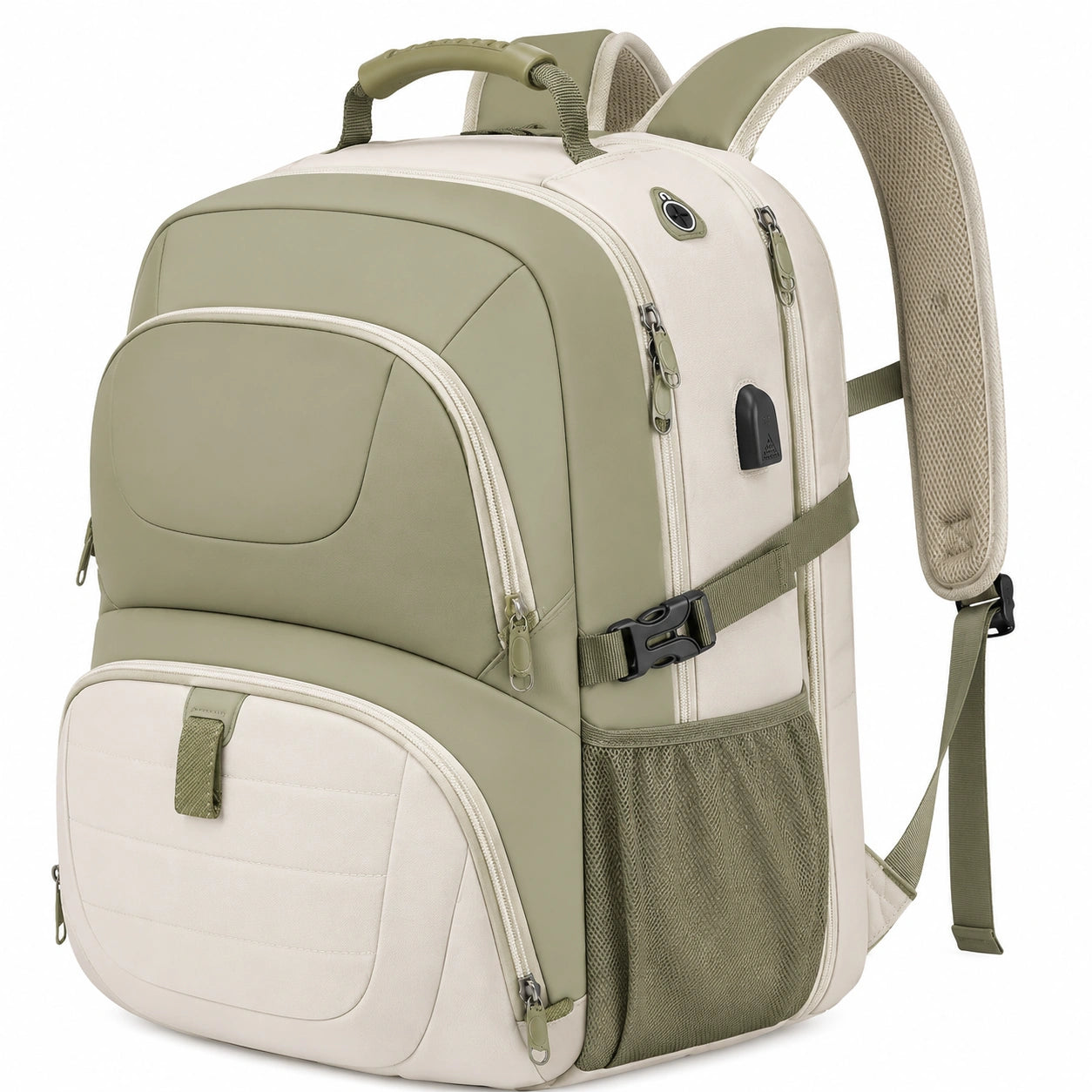 Sac à dos multifonction avec port USB Kaki/Beige