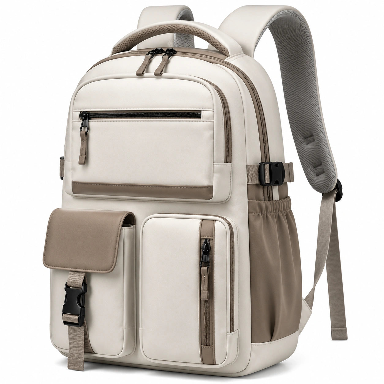 Sac à dos multifonction beige et marron 45x30x15 cm