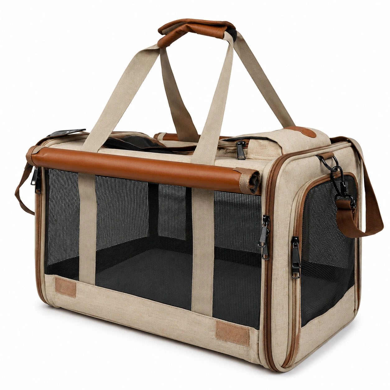 Sac de transport pour animaux moyen beige et marron