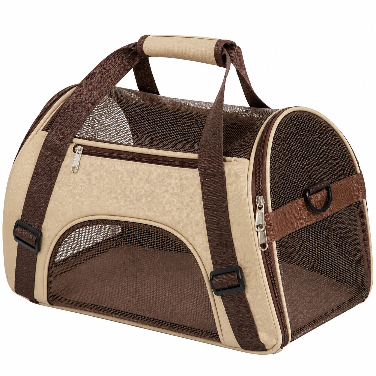 Sac de transport pour animaux beige et marron avec ventilation