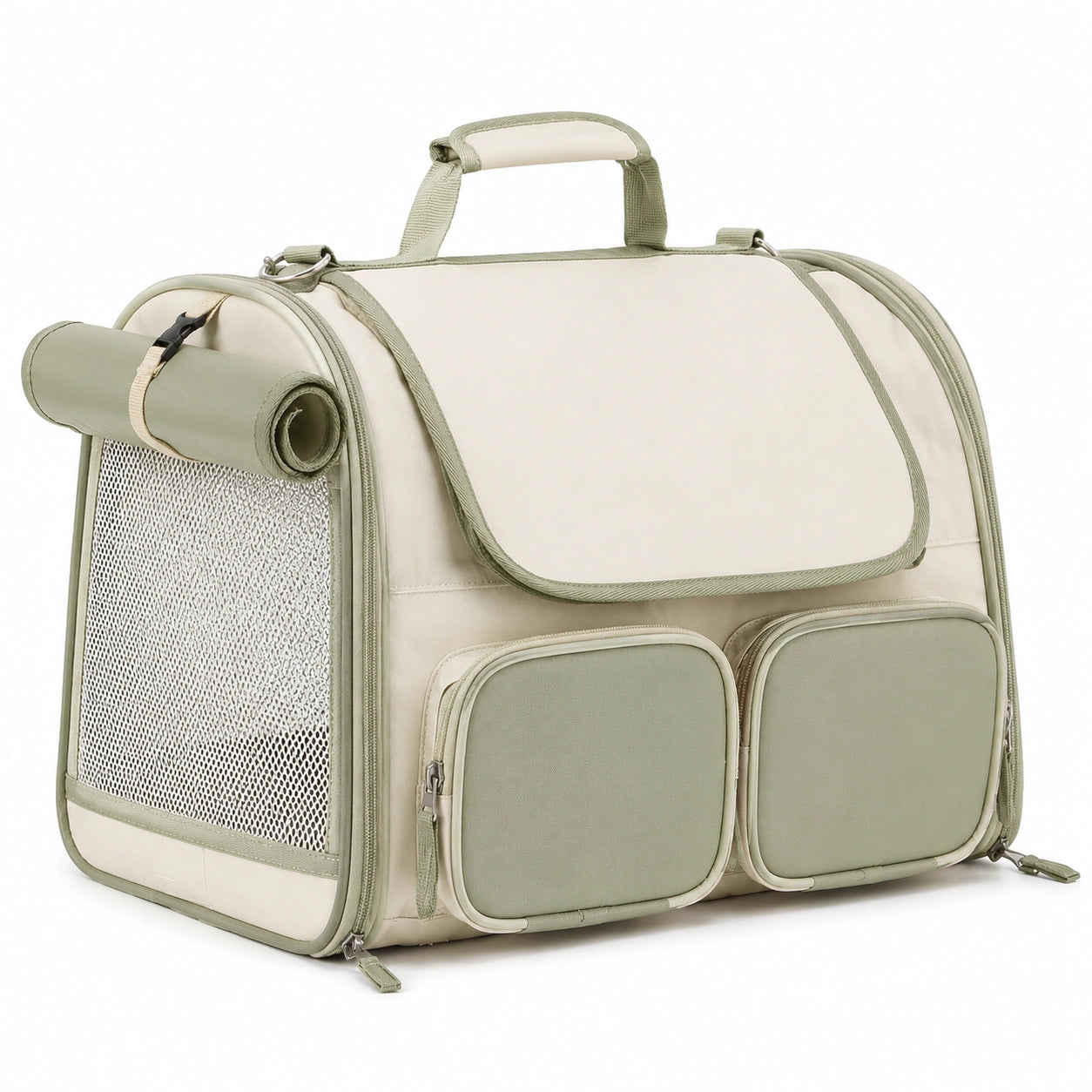 Sac de transport pour animaux avec maille ventilée Vert/Beige